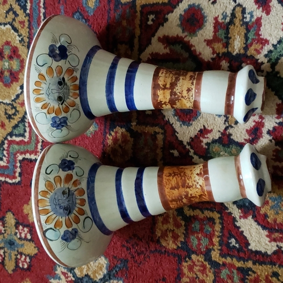 ❤ VINTAGE | Tonala Mexican Pottery Candle Holders Sun Motif Signed - Picture 16 of 16